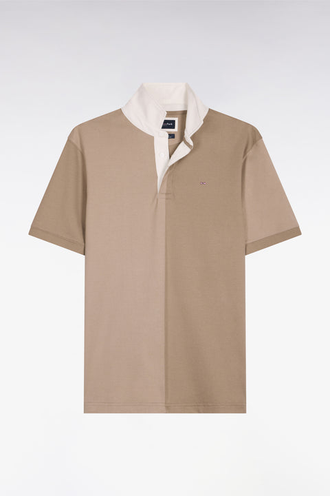 Short-sleeved jersey with vertical cutouts in beige cotton, regular fit - Image 2