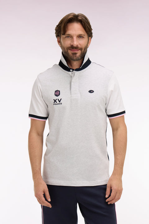 Maillot à manches courtes XV de France en coton gris et marine brodé coupe regular - Image 3