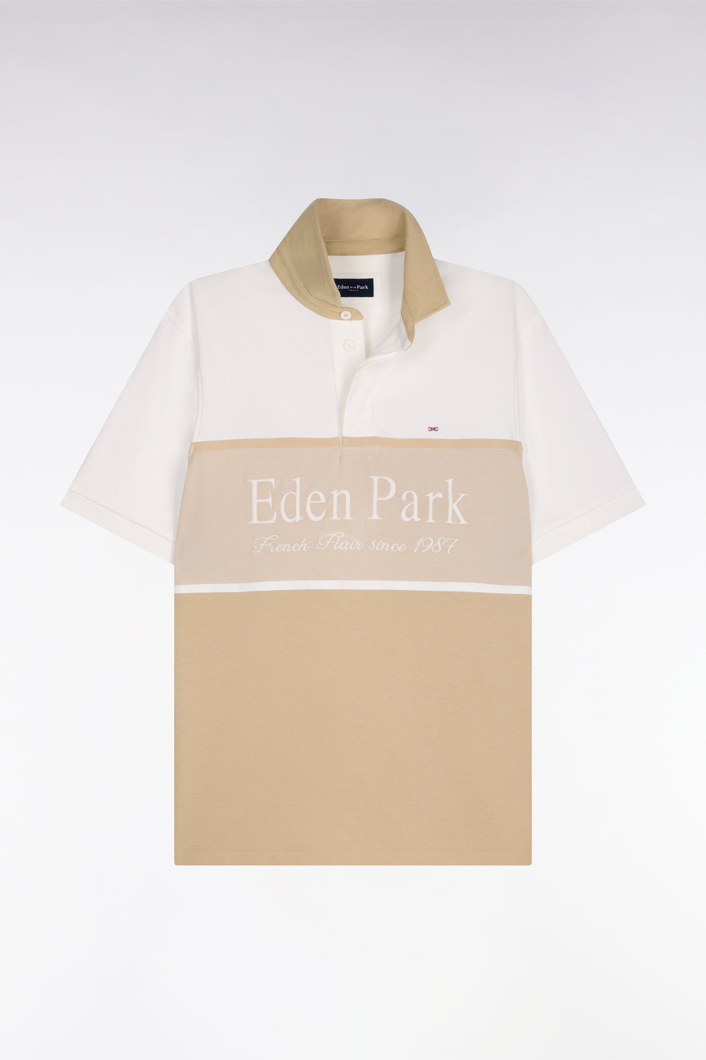 Maillot à manches courtes beige à découpes et broderie coupe regular