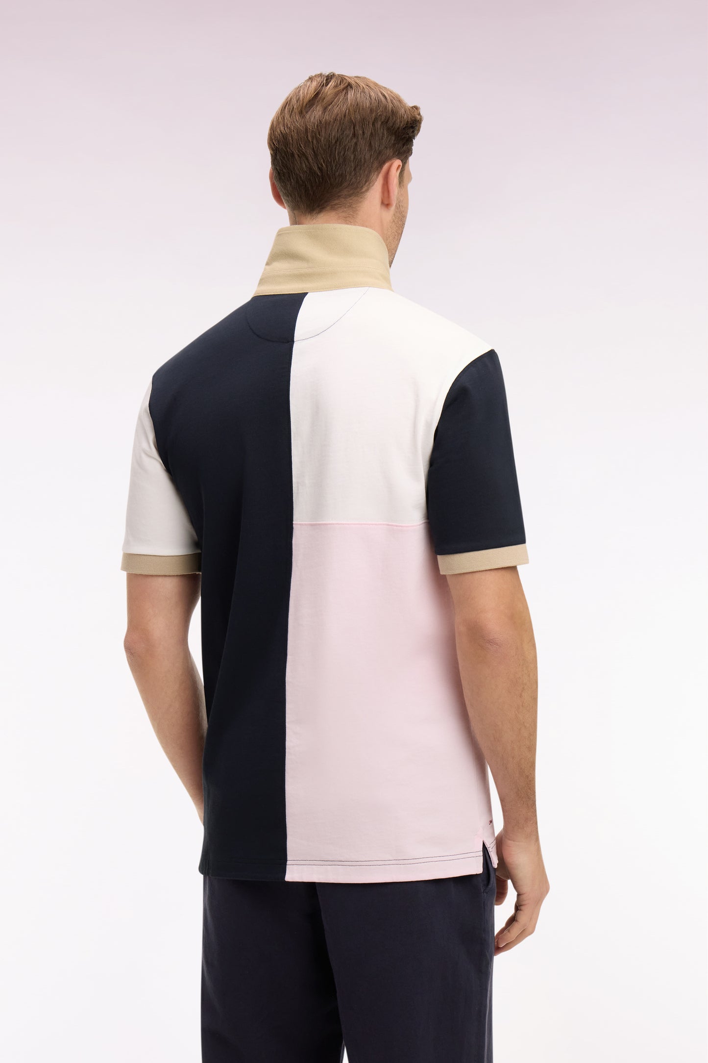 Navy short-sleeved jersey with graphic cutouts and regular-fit embroidery