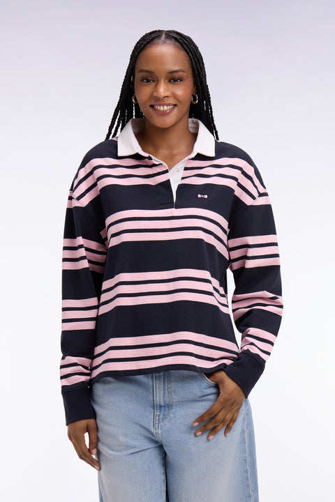 Maillot à manches longues rayé marine et rose coupe oversized - Image 3