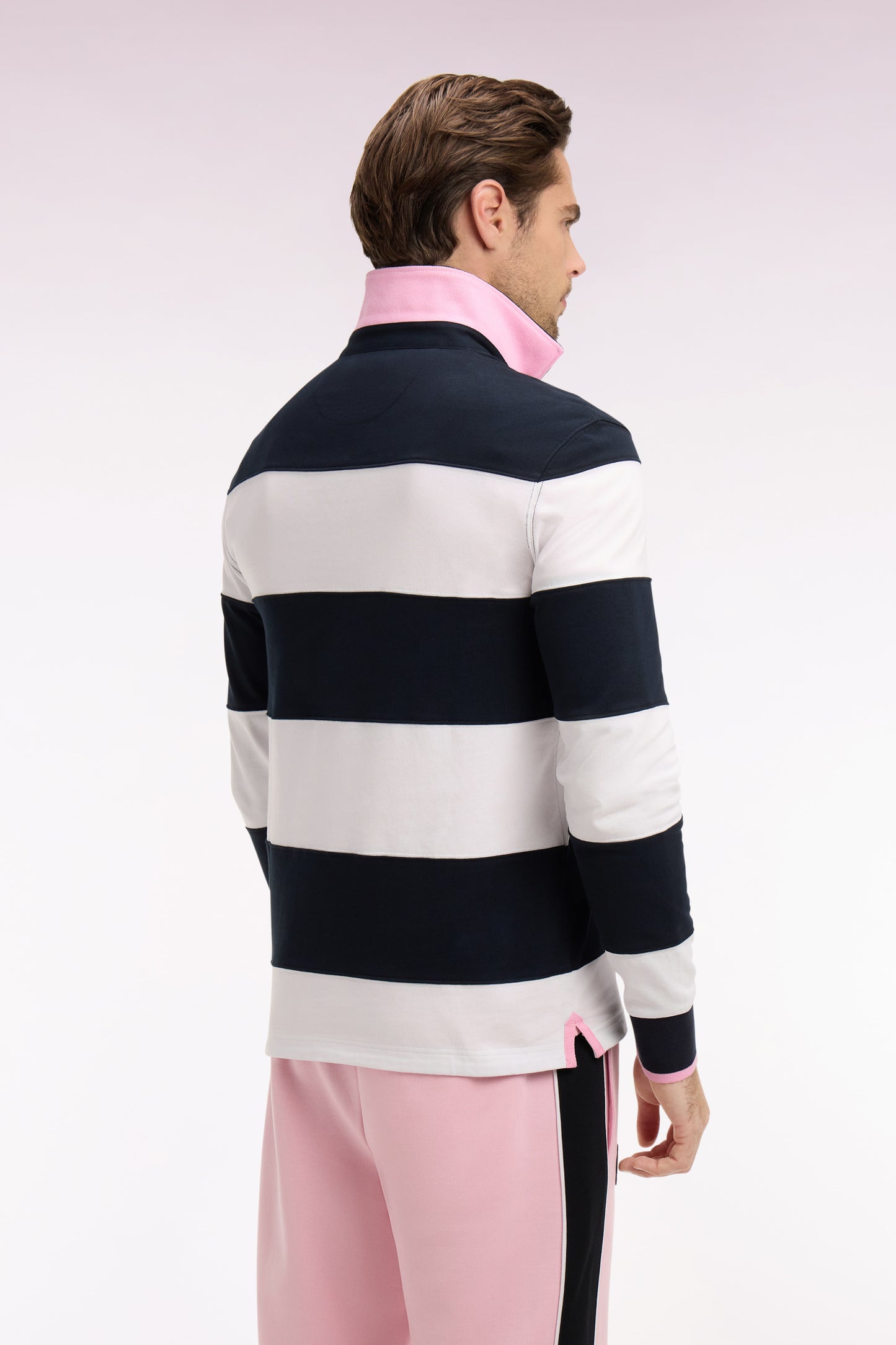 6 Nations long-sleeved jersey in white and navy striped cotton