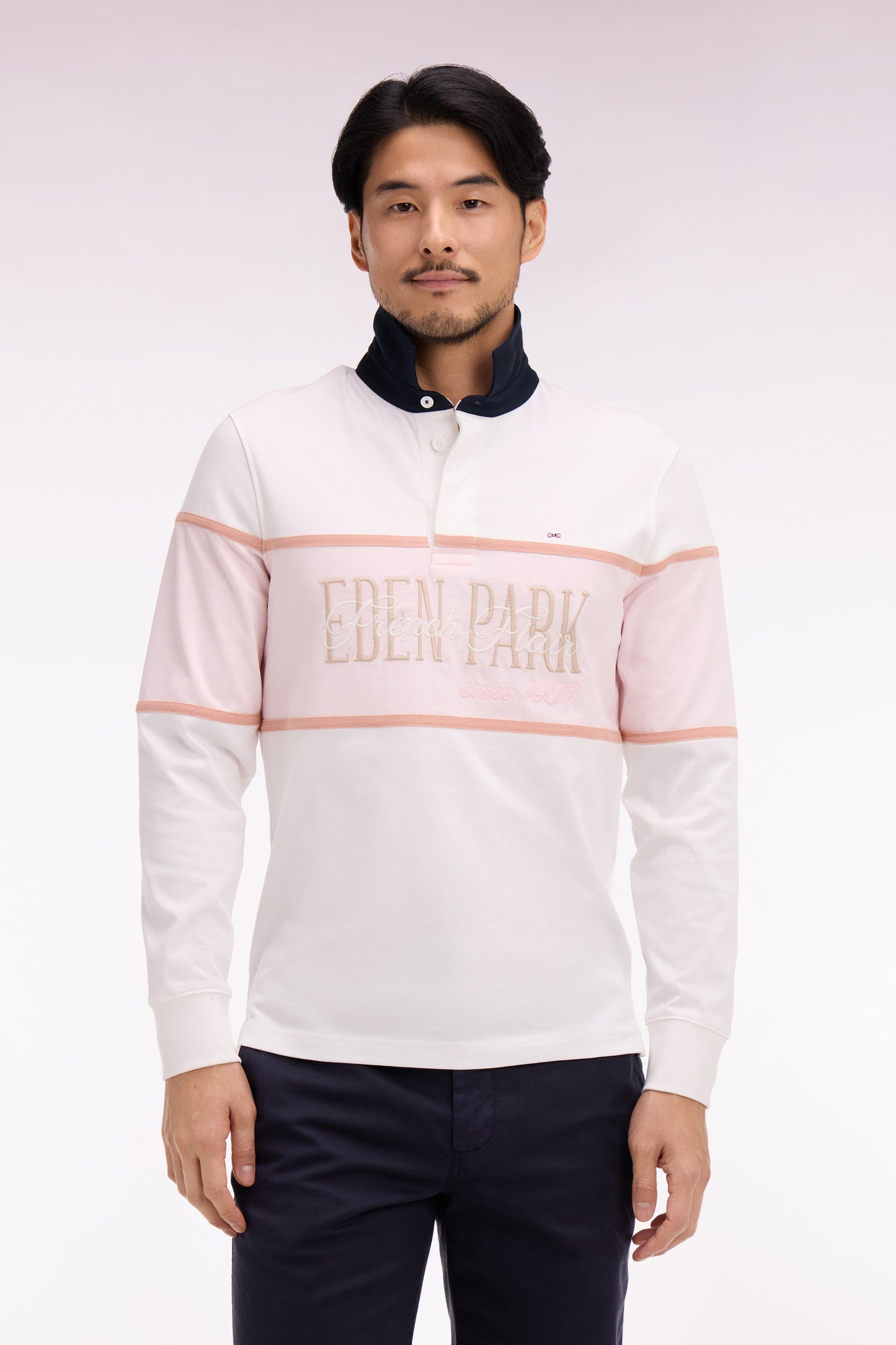 Ecru and pink embroidered long-sleeved jersey