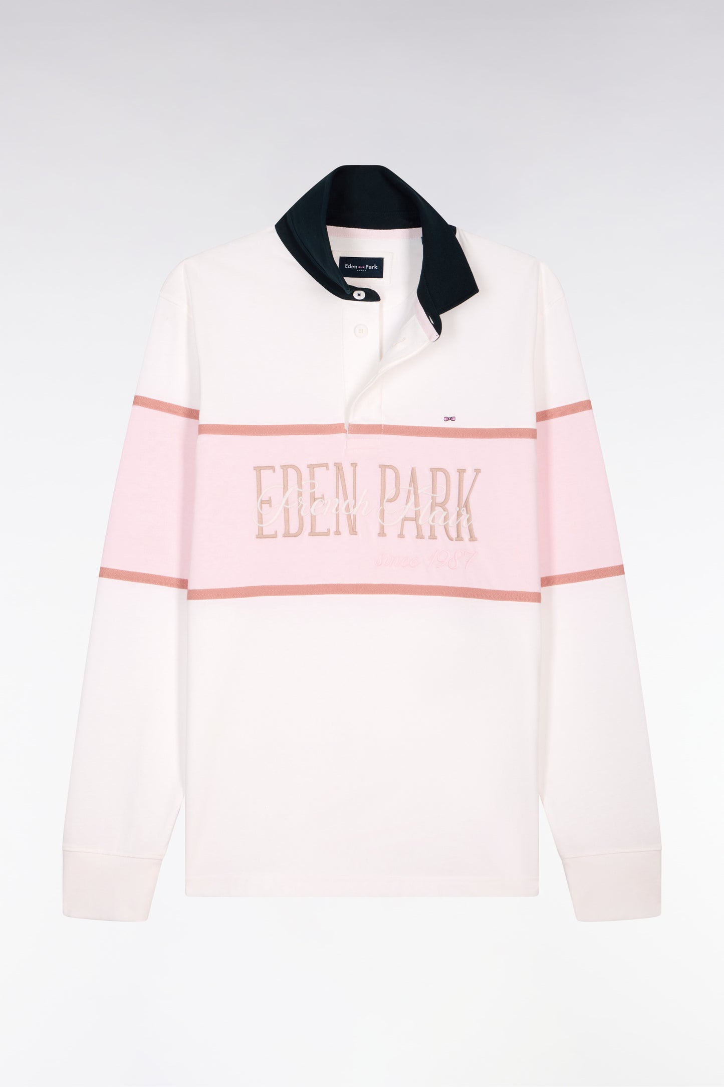 Ecru and pink embroidered long-sleeved jersey