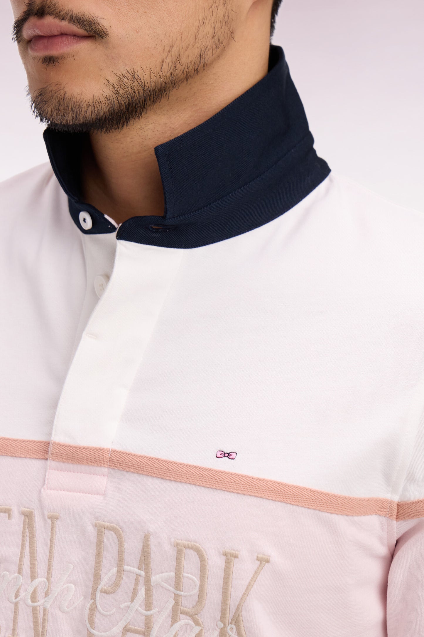 Ecru and pink embroidered long-sleeved jersey