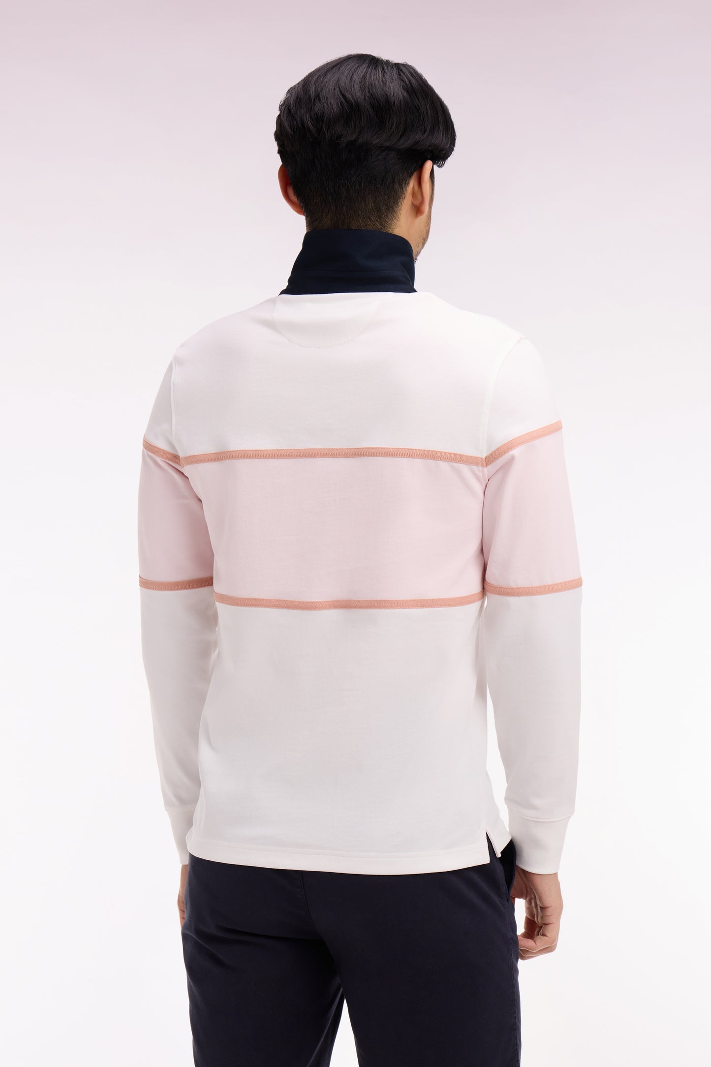 Ecru and pink embroidered long-sleeved jersey