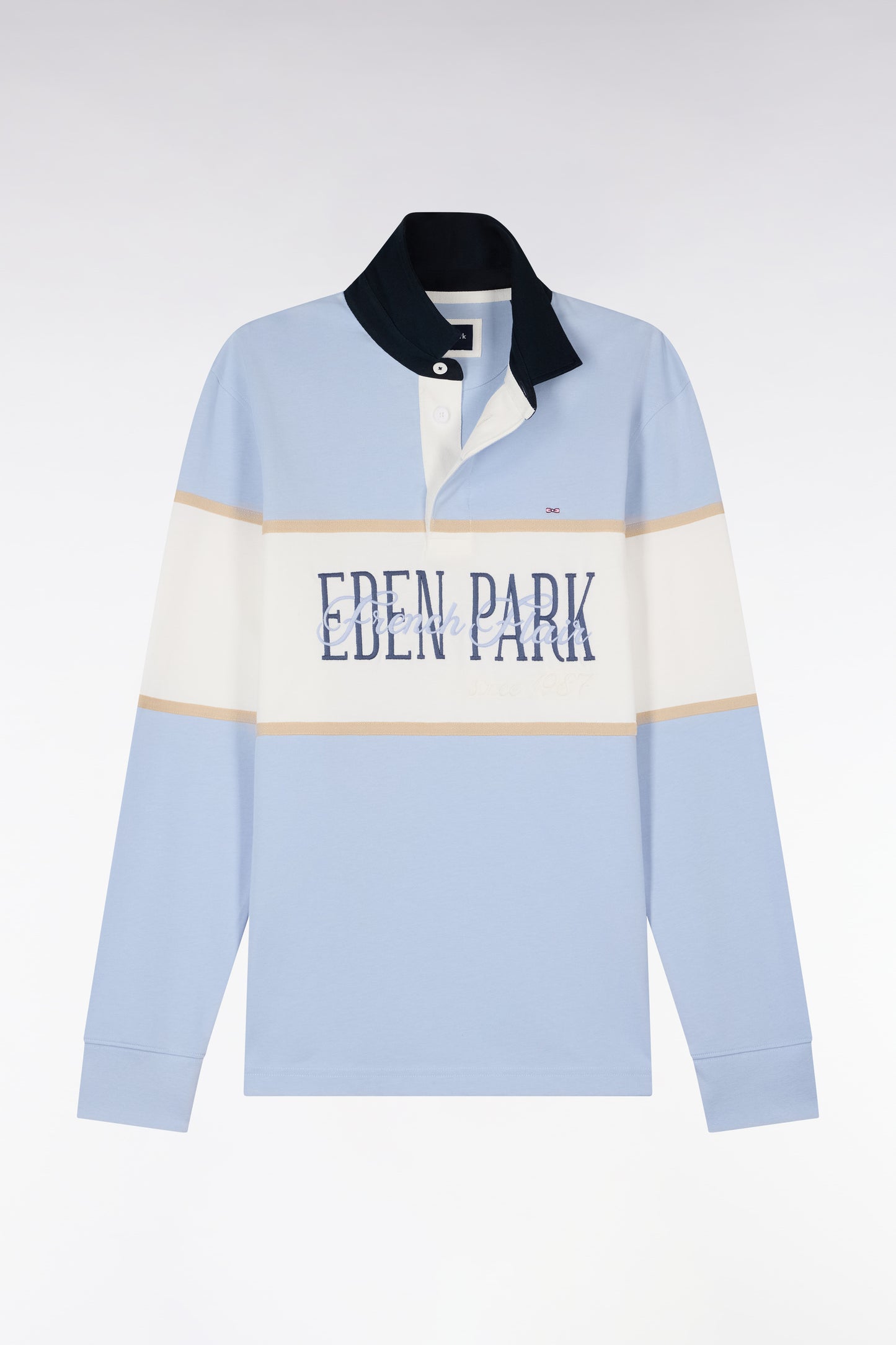 Embroidered sky and ecru long-sleeved jersey