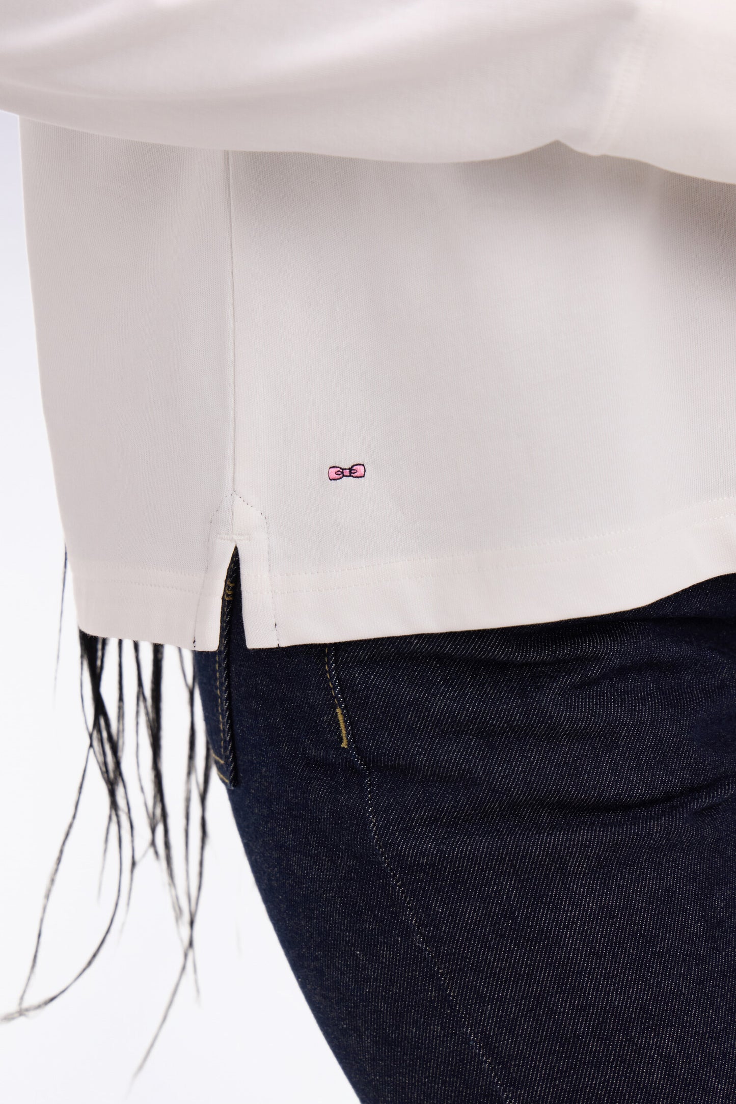 Maillot à manches longues en coton écru brodé coupe Oversized