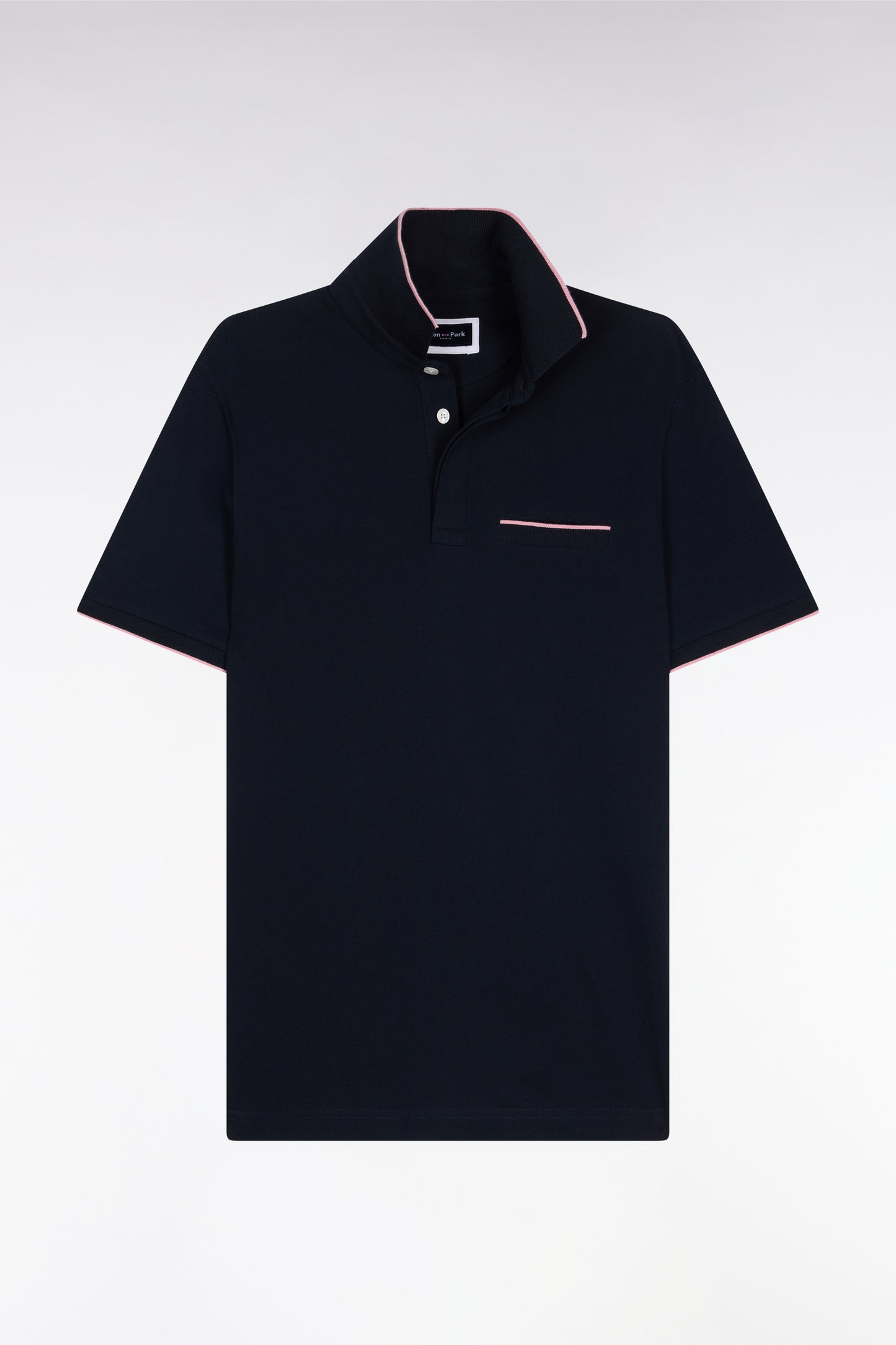 Polo manches courtes en piqué coton stretch marine coupe slim