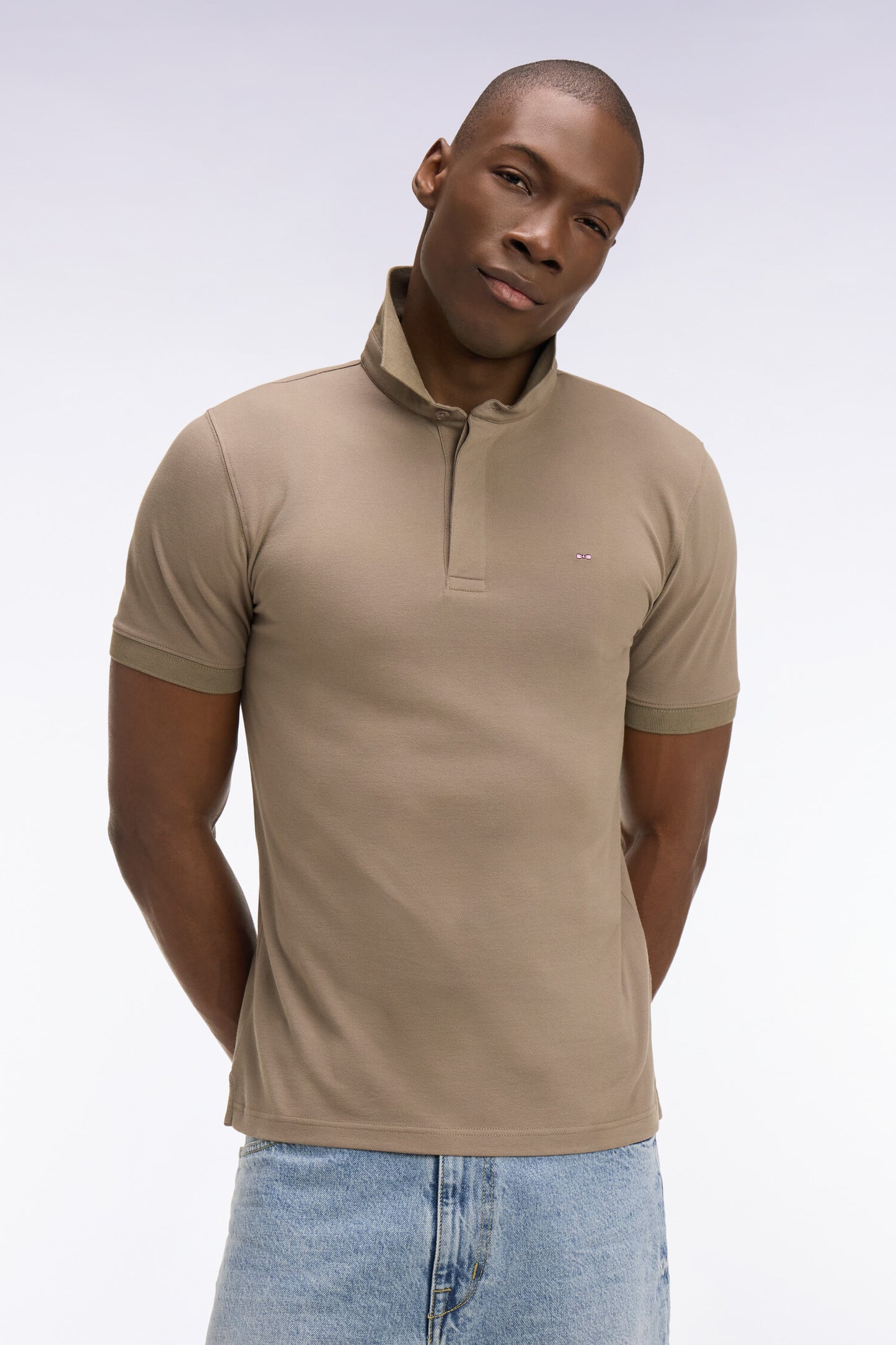 Brown Cotton Short Sleeve Slim Fit Polo Shirt