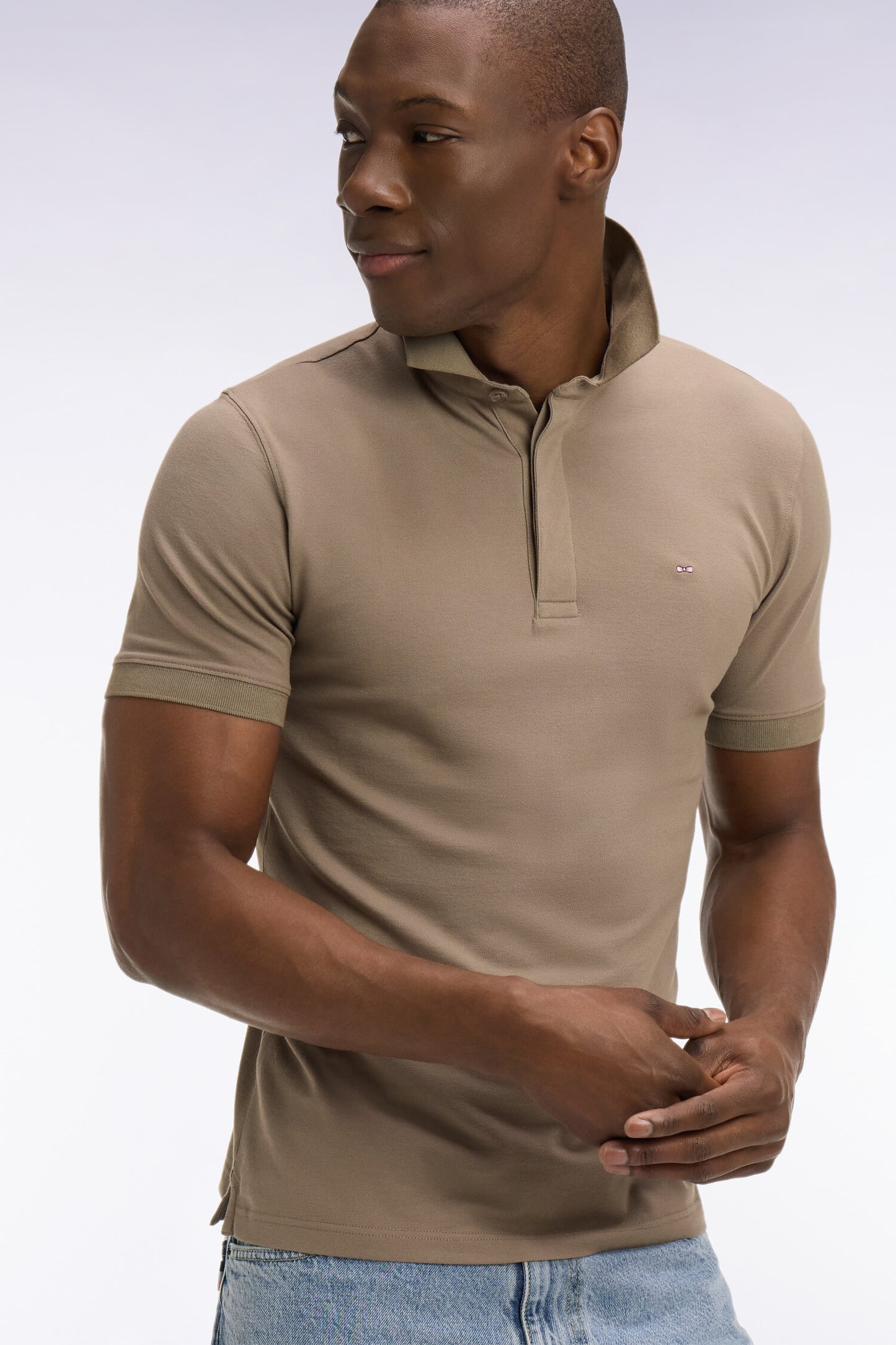 Brown Cotton Short Sleeve Slim Fit Polo Shirt