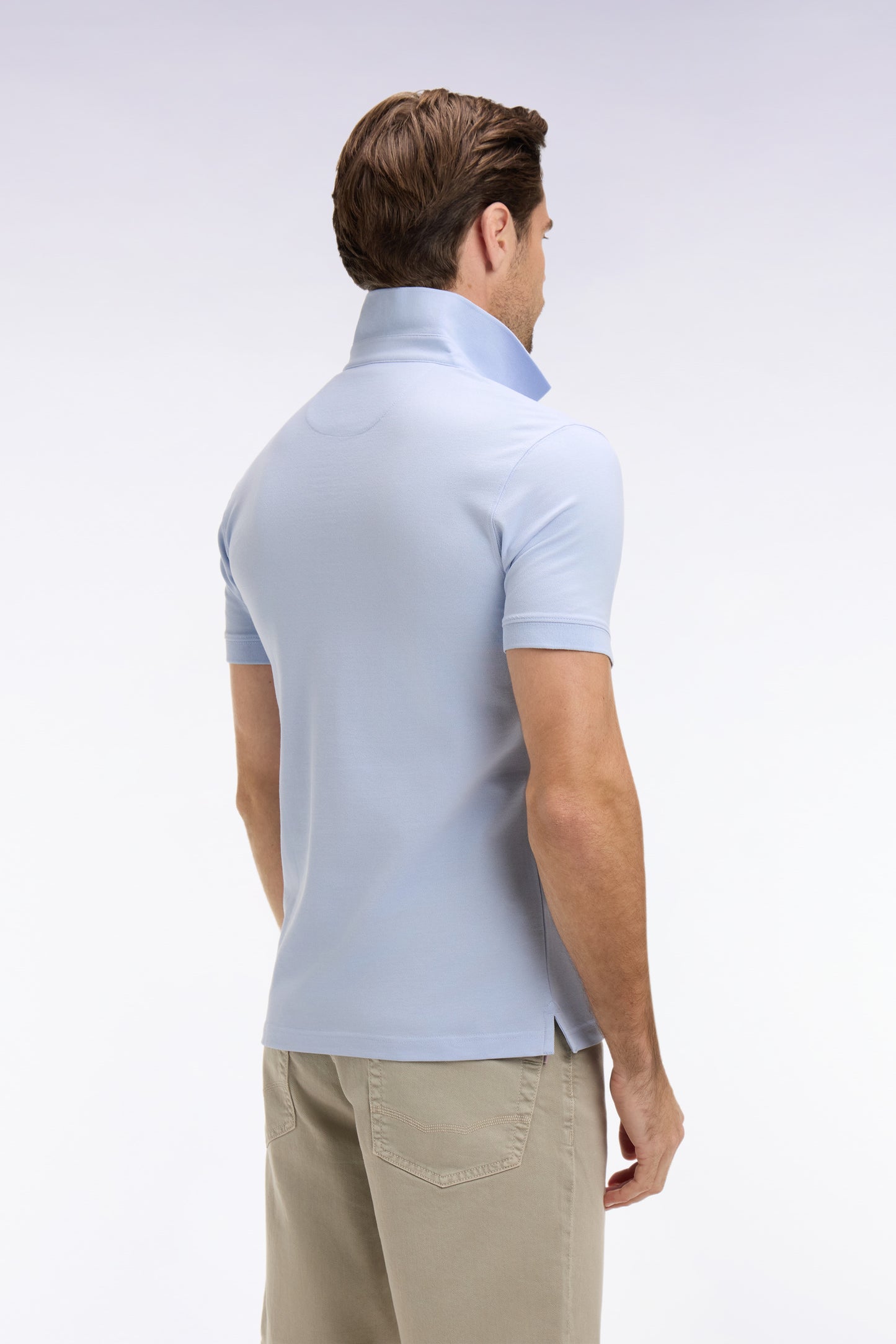 Light gray slim fit cotton short sleeve polo shirt