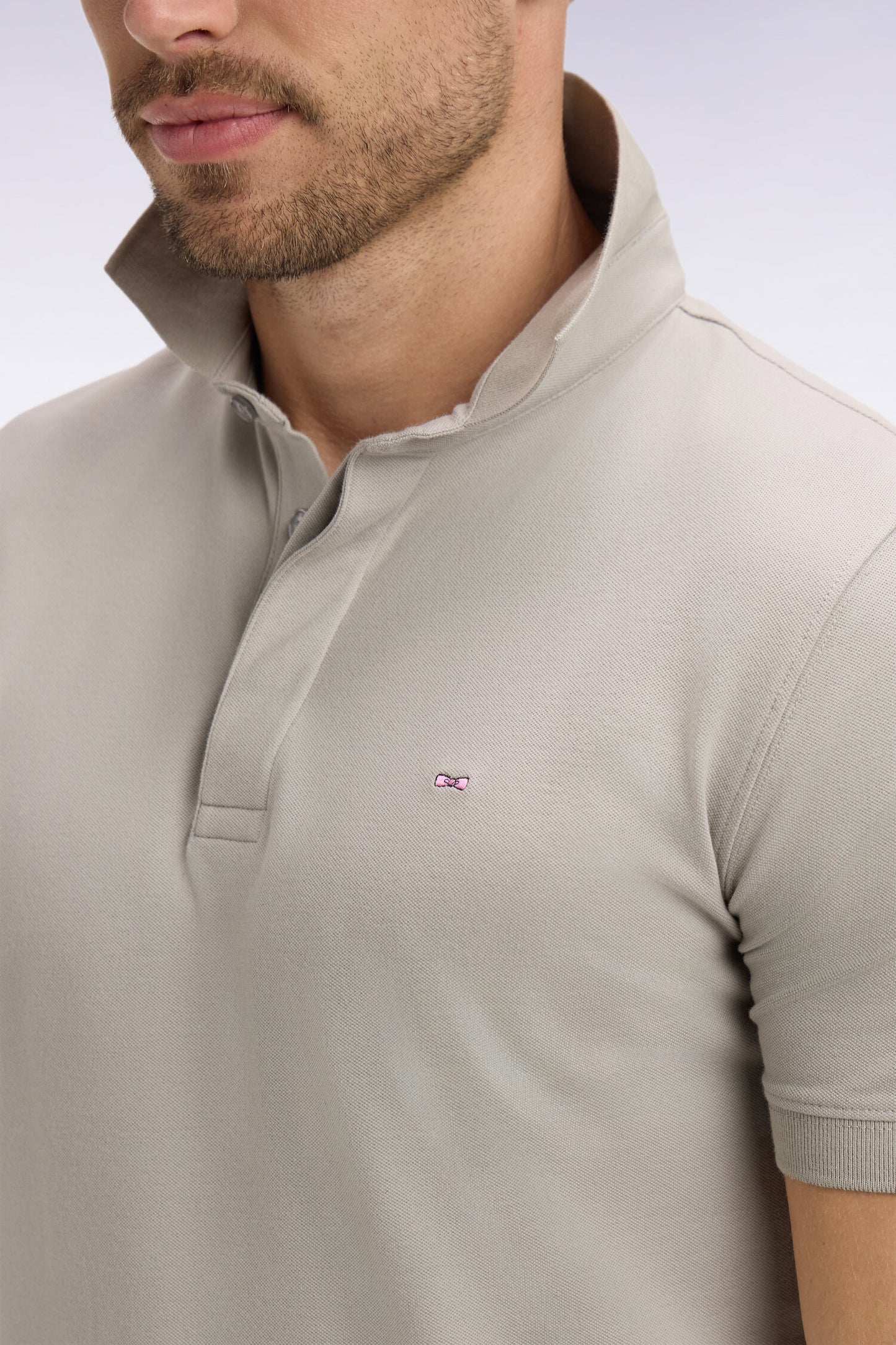 Slim fit gray cotton short sleeve polo shirt