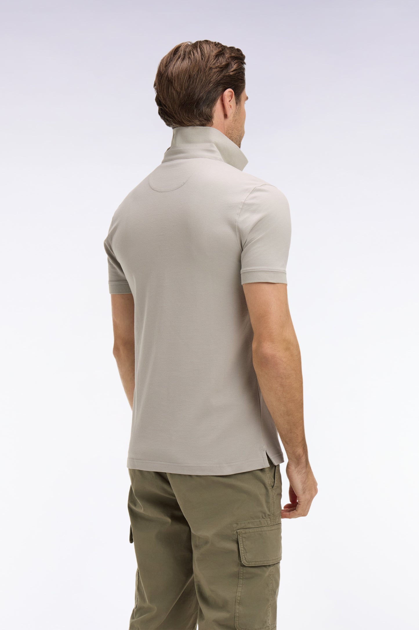 Slim fit gray cotton short sleeve polo shirt