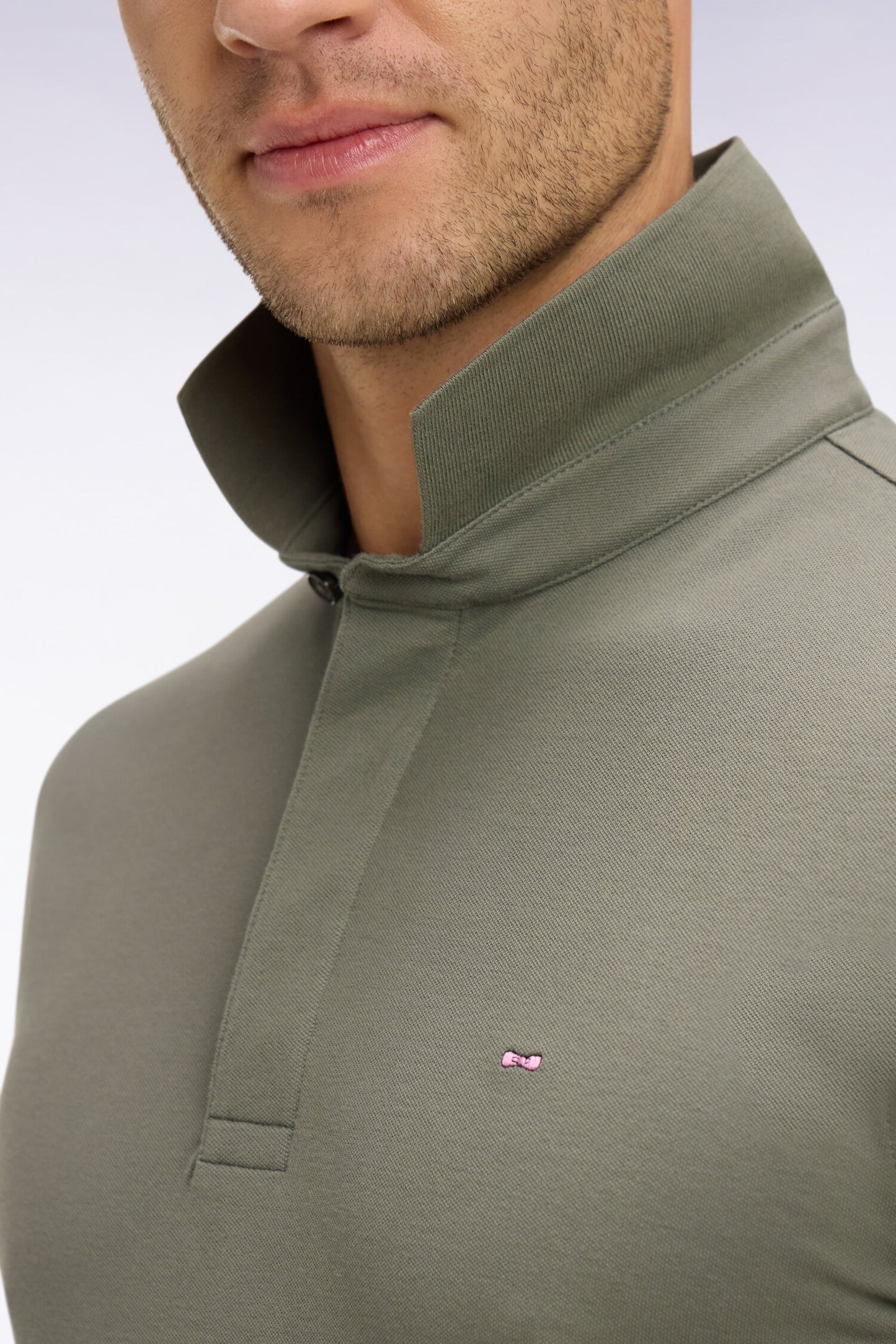 Short-sleeve khaki slim-fit cotton polo shirt