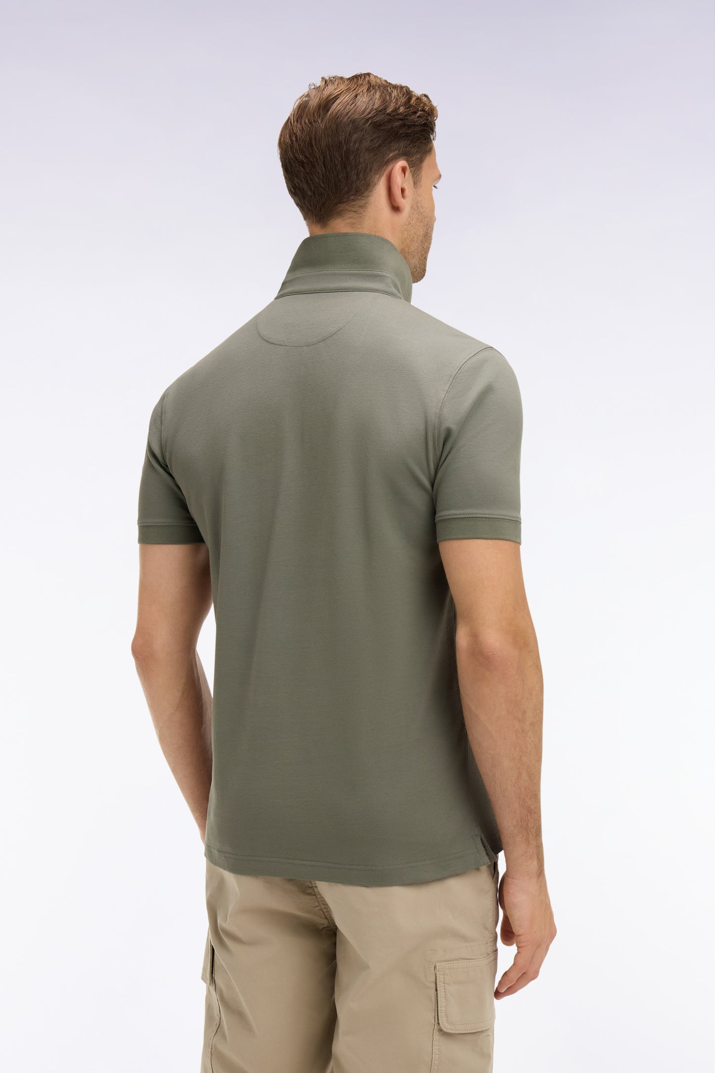 Short-sleeve khaki slim-fit cotton polo shirt