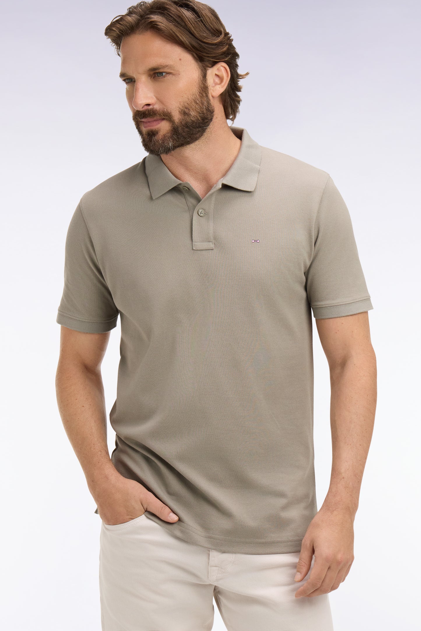 Polo à manches courtes en coton kaki coupe regular