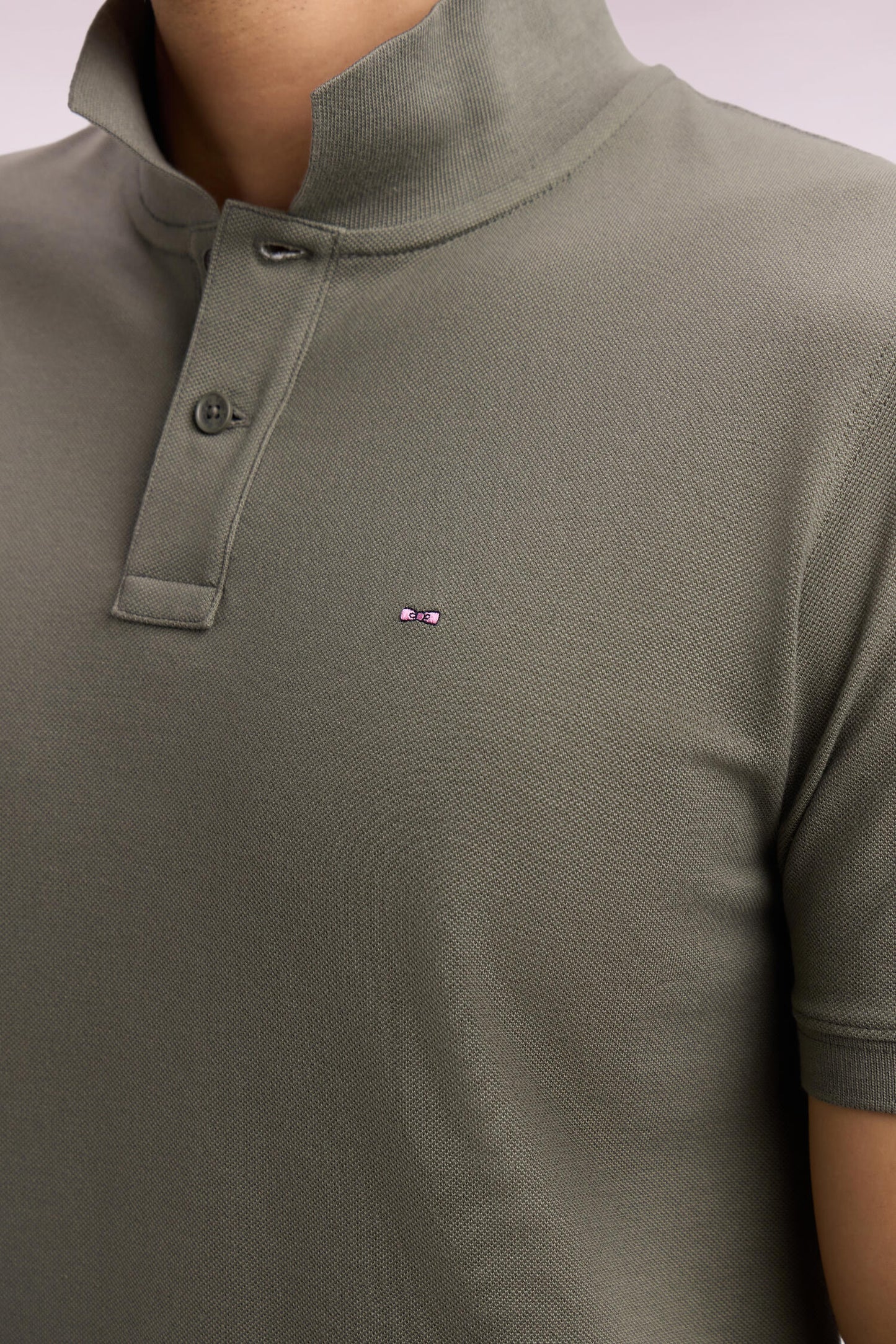Polo à manches courtes en coton kaki moyen coupe regular
