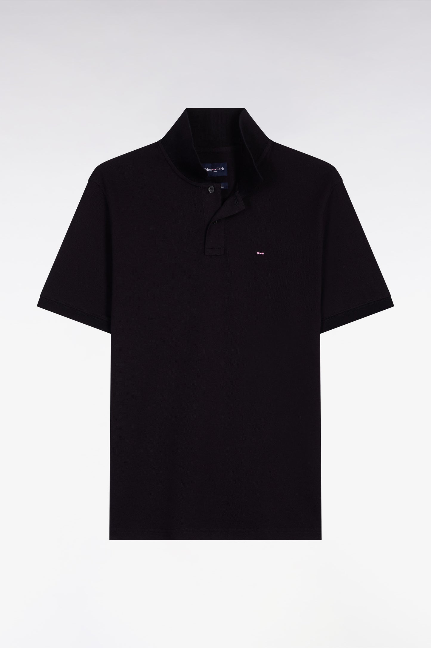 Short-sleeved regular-fit black cotton polo shirt