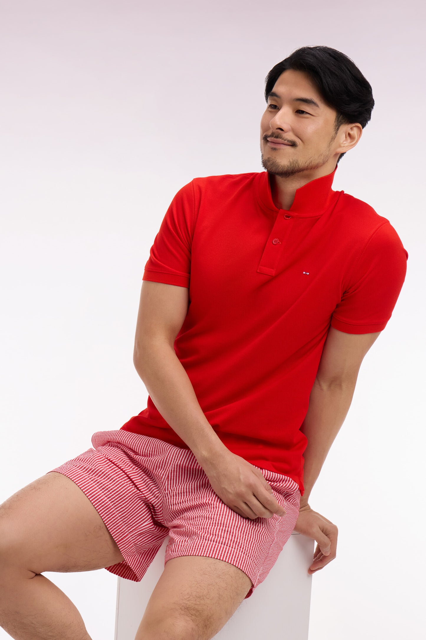 Short-sleeved regular-fit red cotton polo shirt