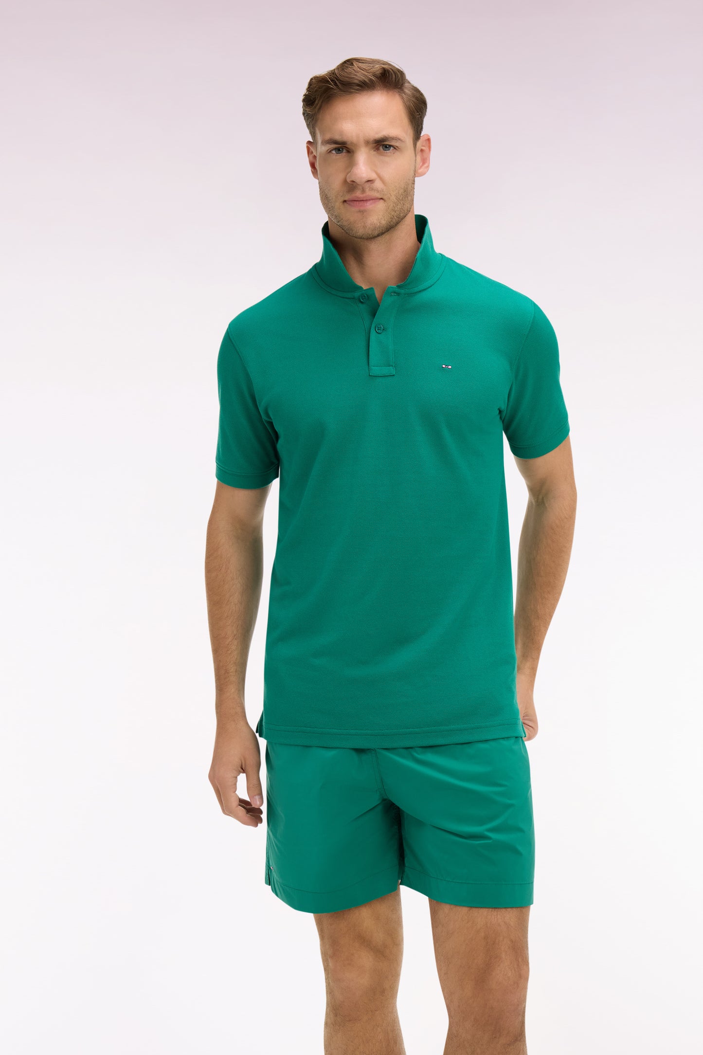 Polo à manches courtes en coton vert foncé coupe regular