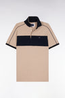 Polo à manches courtes en coton stretch marine et beige coupe slim