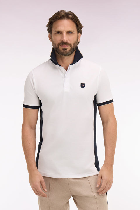 Polo manches courtes en coton blanc et découpes marine coupe slim - Image 3