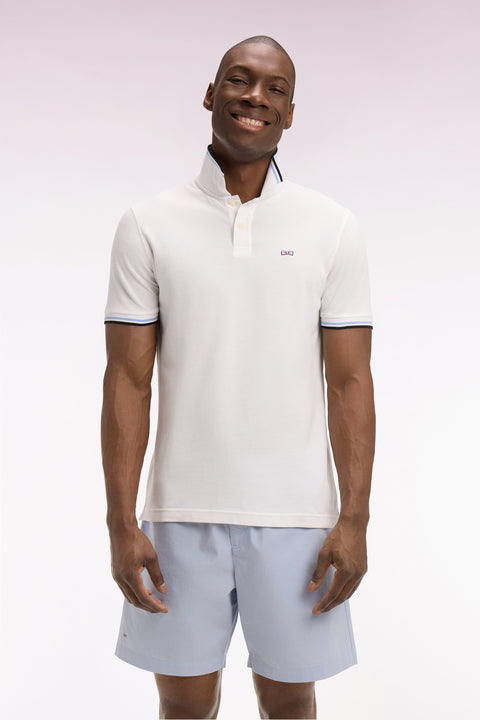 Polo manches courtes en coton blanc détails rayés coupe regular - Image 3