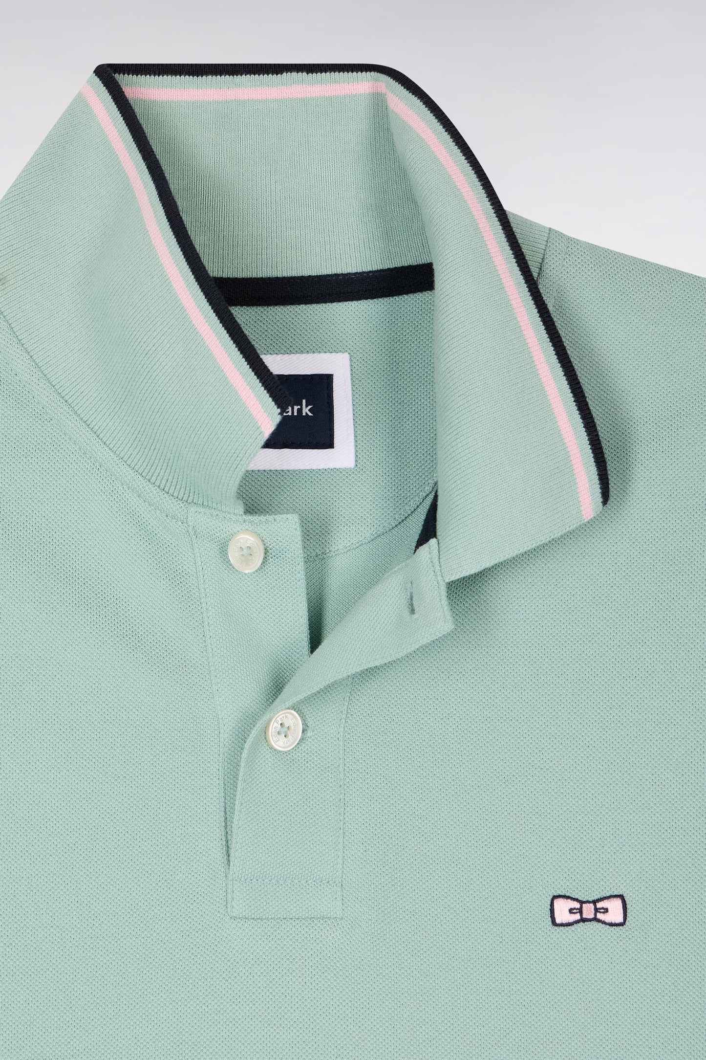 Polo à manches courtes en coton vert d'eau détails rayés coupe regular