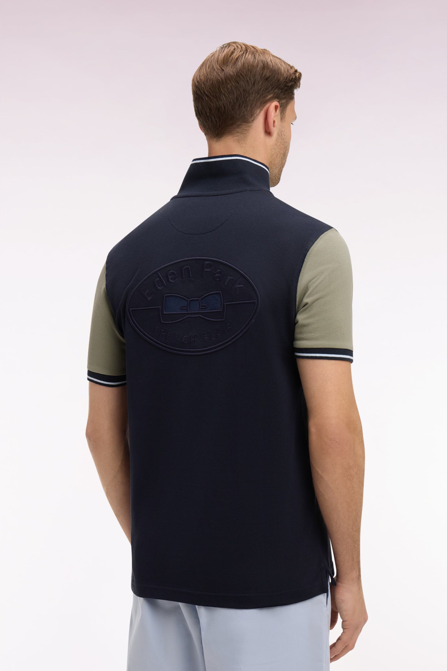 Polo à manches courtes en coton marine et kaki