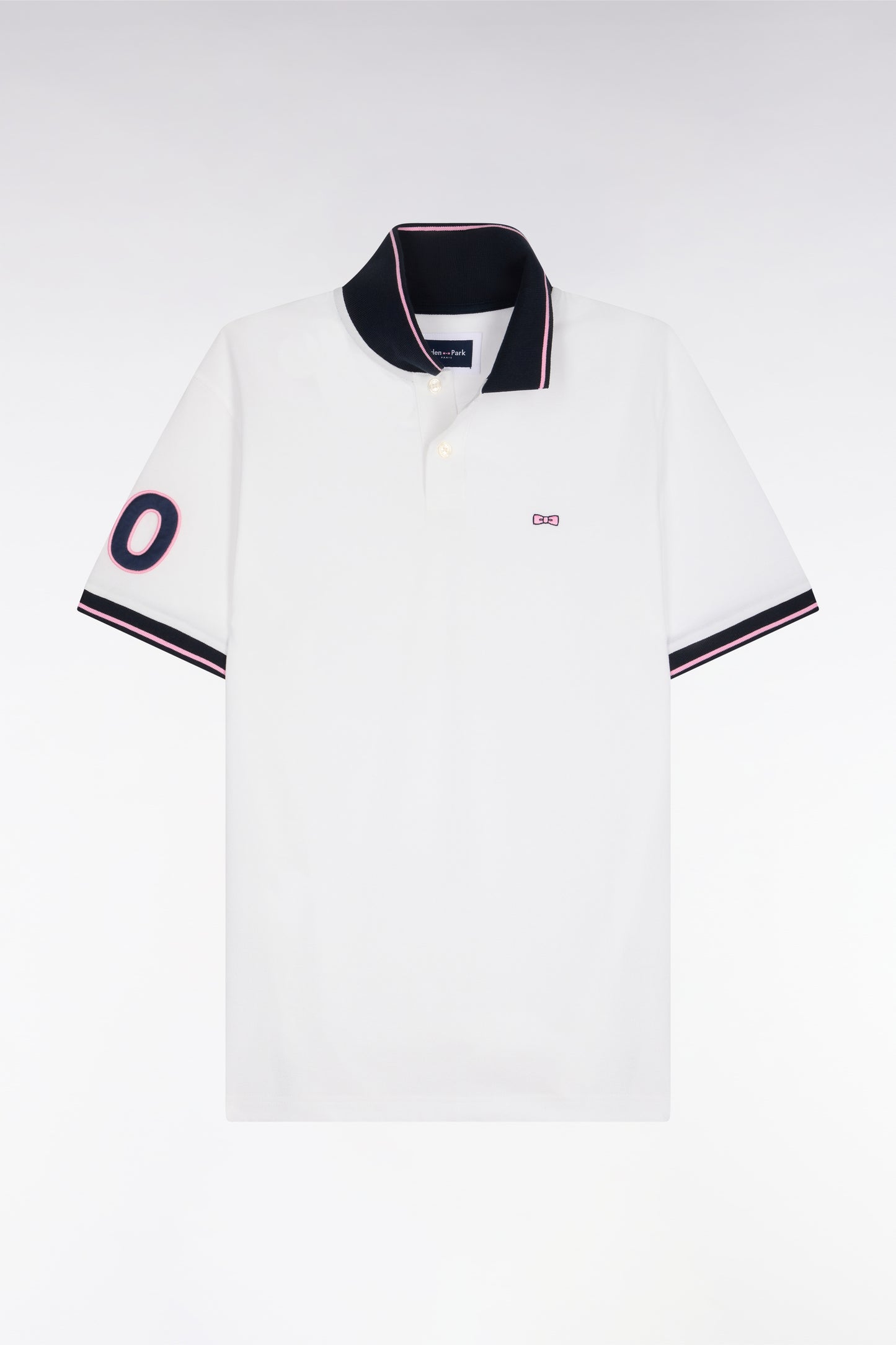 Regular fit white embroidered cotton short-sleeved polo shirt