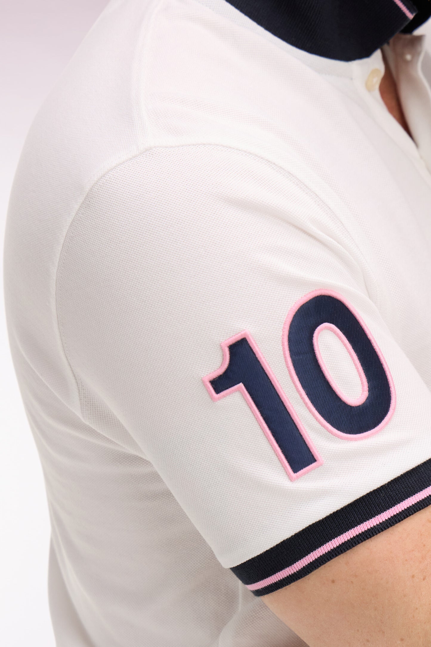 Regular fit white embroidered cotton short-sleeved polo shirt