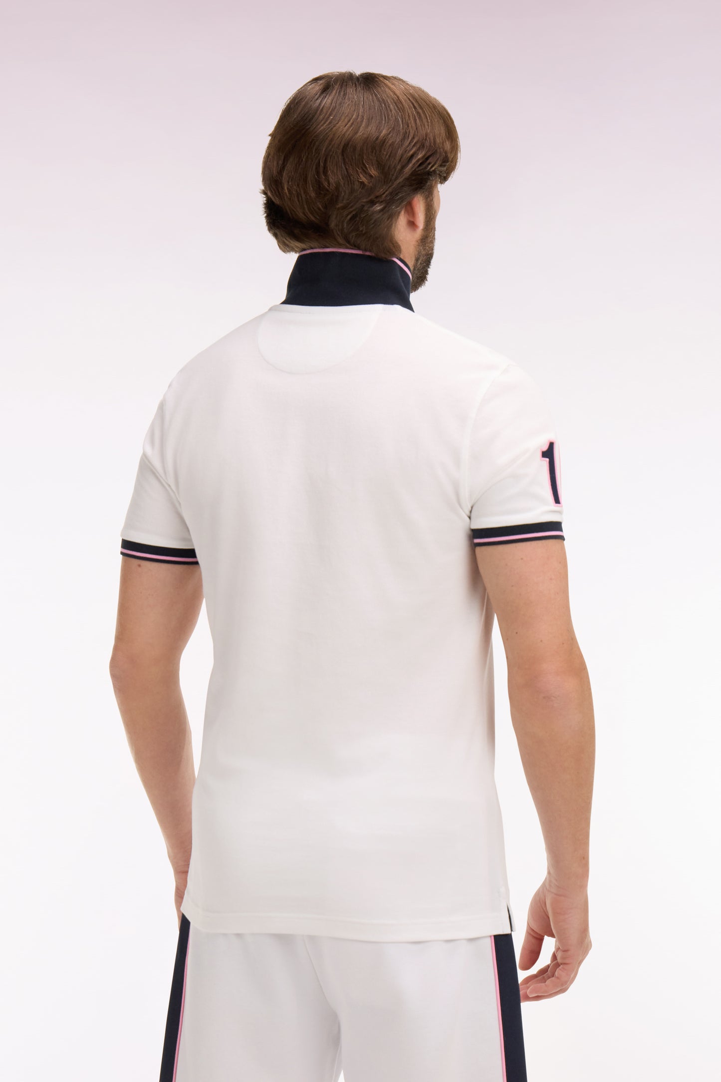 Regular fit white embroidered cotton short-sleeved polo shirt
