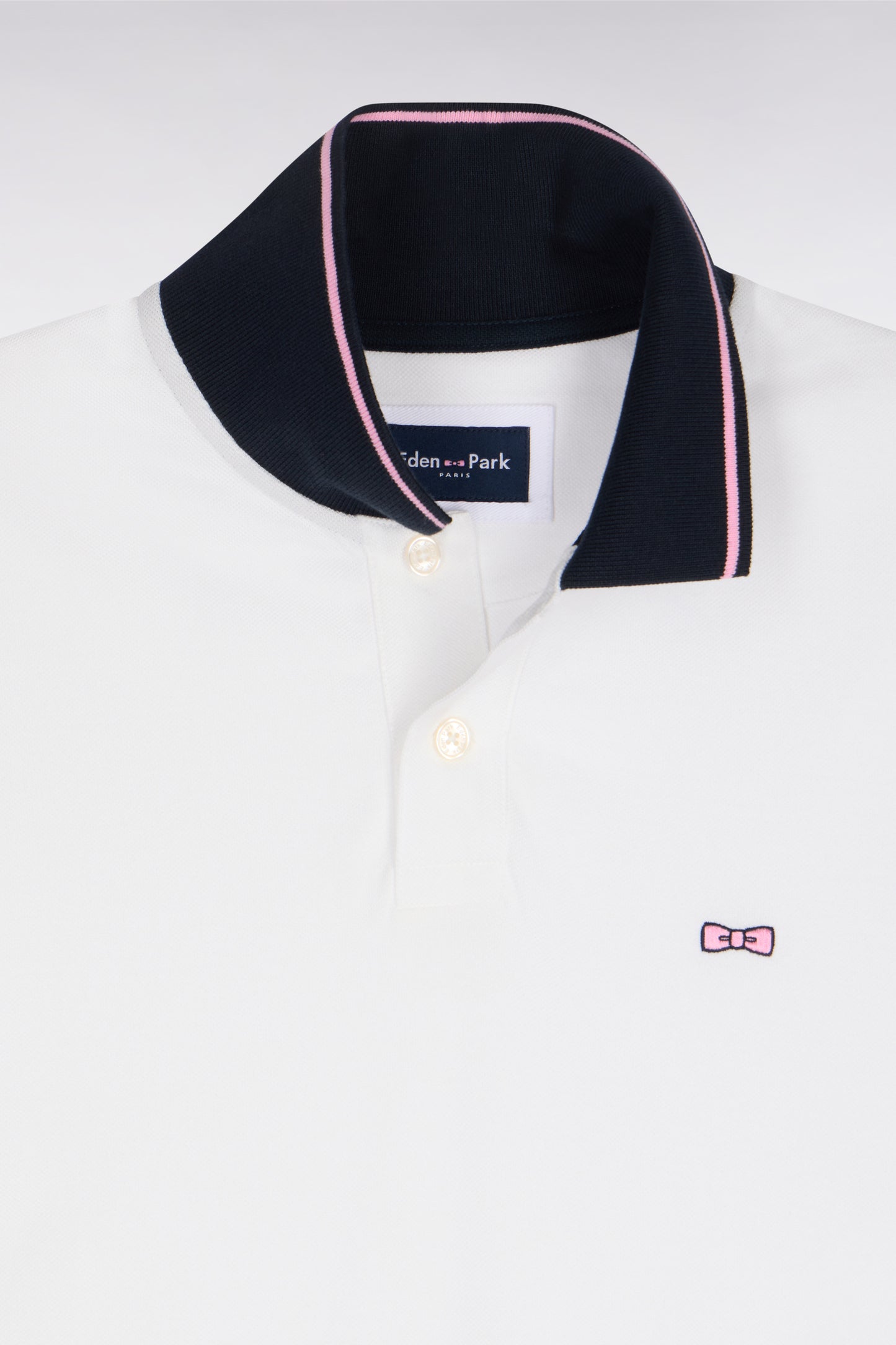 Regular fit white embroidered cotton short-sleeved polo shirt