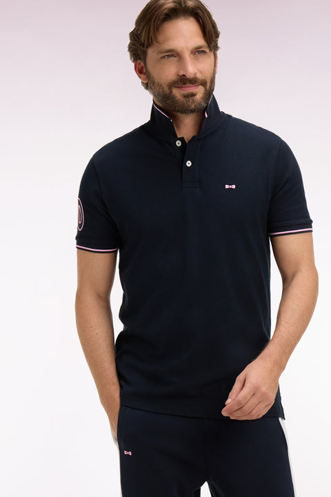 Polo à manches courtes en coton marine brodé coupe regular - Image 1