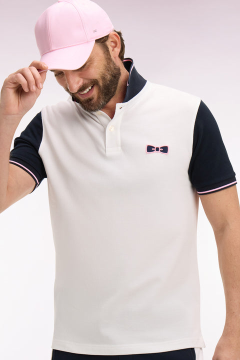 Polo à manches courtes en coton blanc à broderie patchée coupe regular - Image 1