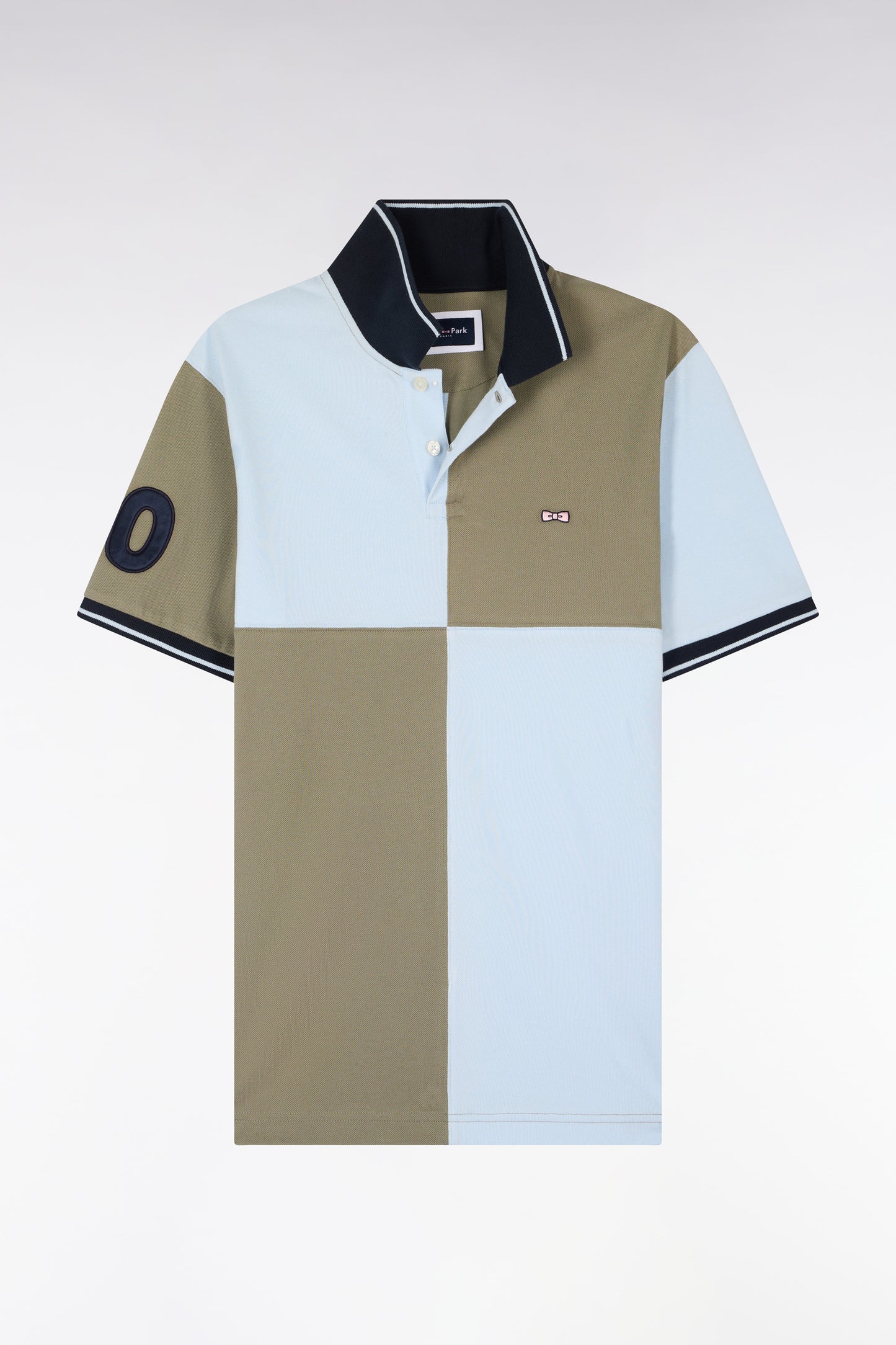 Polo à manches courtes en coton beige et ciel à cadrans coupe regular