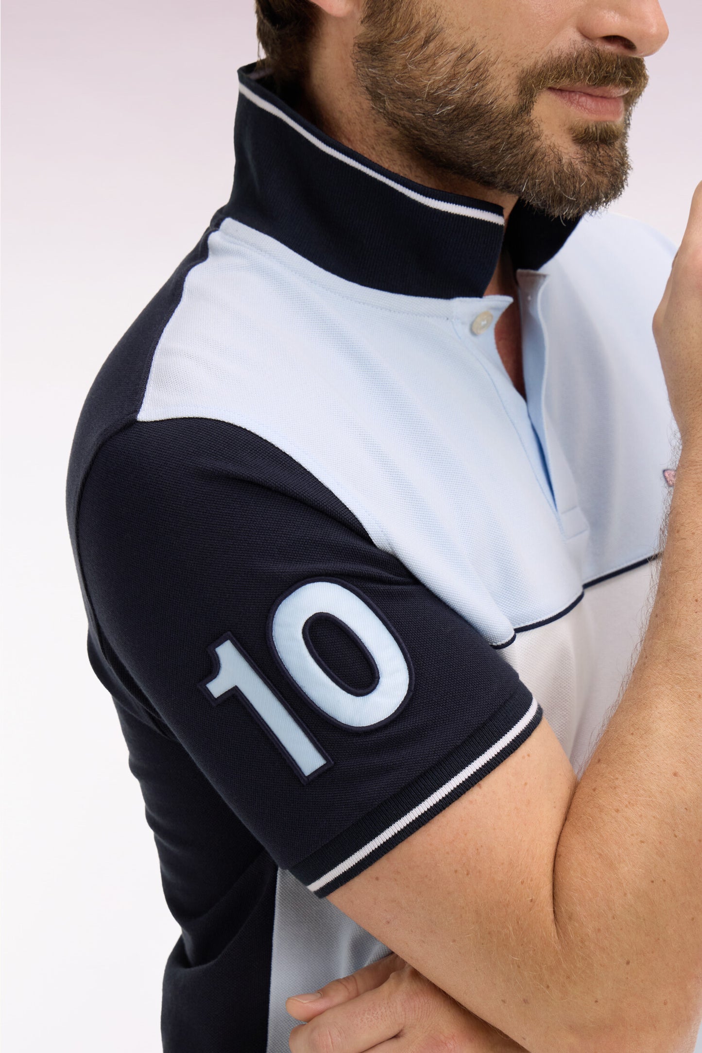 Polo à manches courtes en coton ciel et marine coupe regular