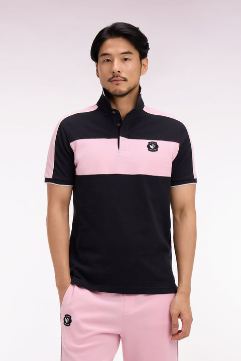 Polo à manches courtes en coton noir et rose New Zealand coupe regular - Image 3