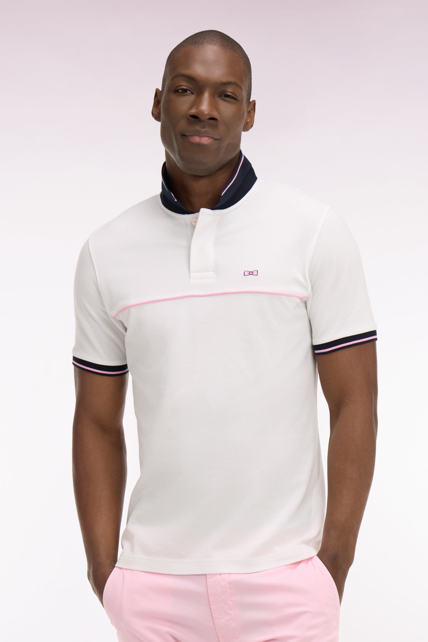 White cotton piqué short-sleeved polo shirt