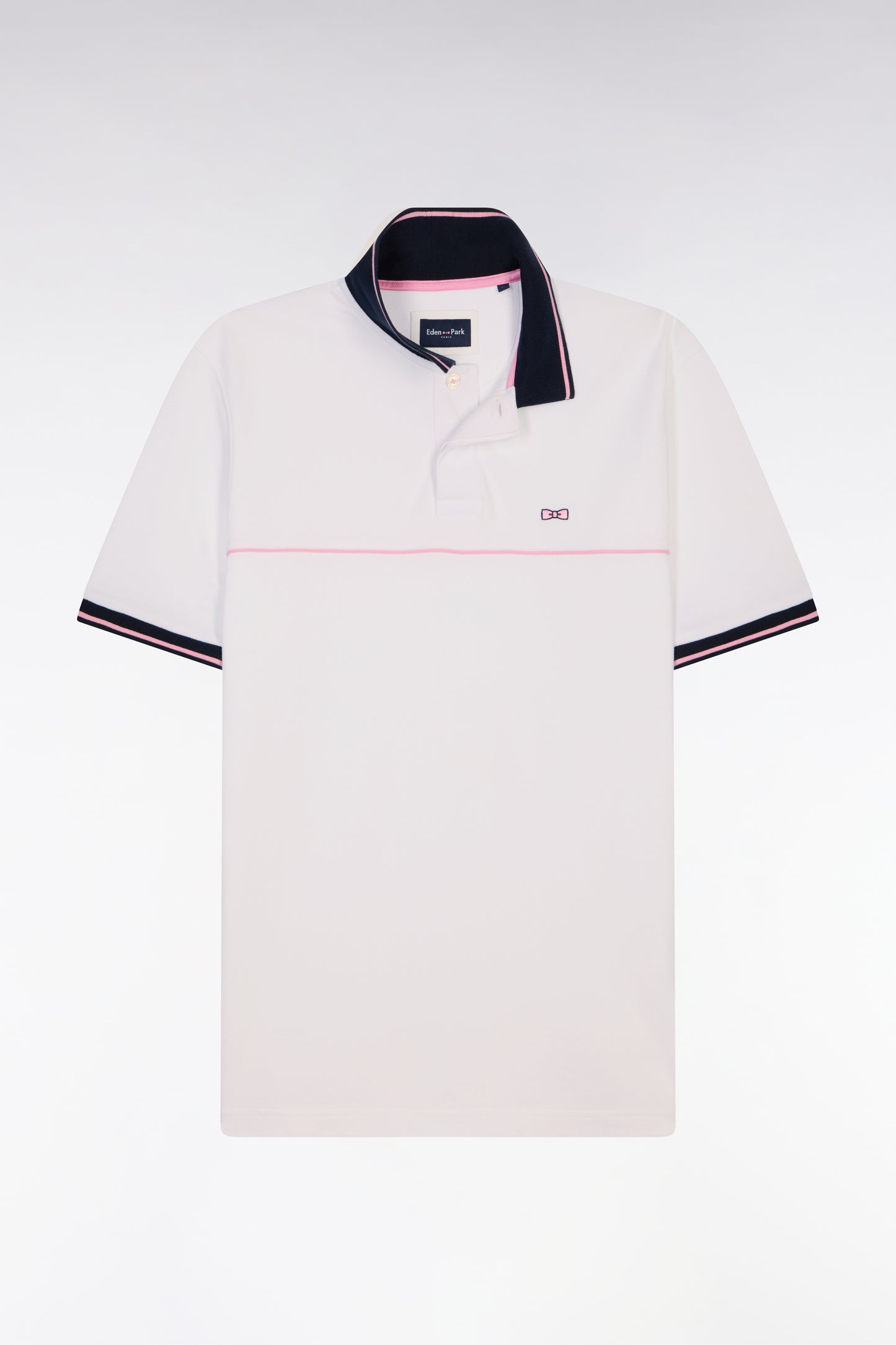 White cotton piqué short-sleeved polo shirt