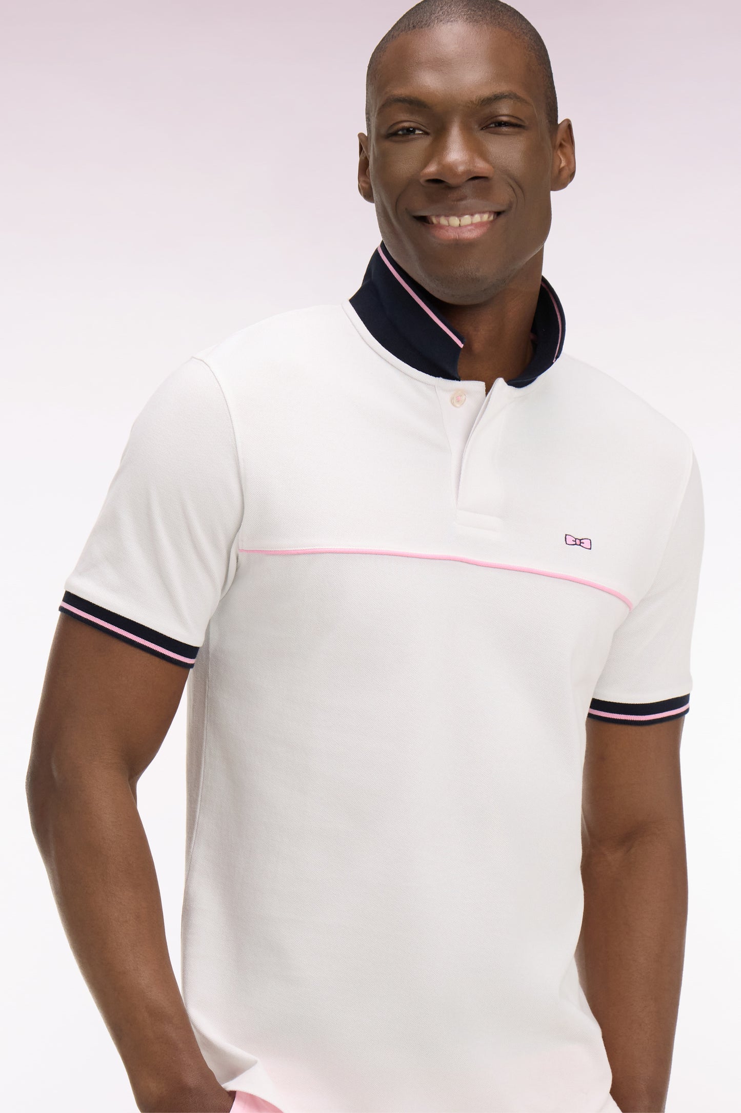 White cotton piqué short-sleeved polo shirt