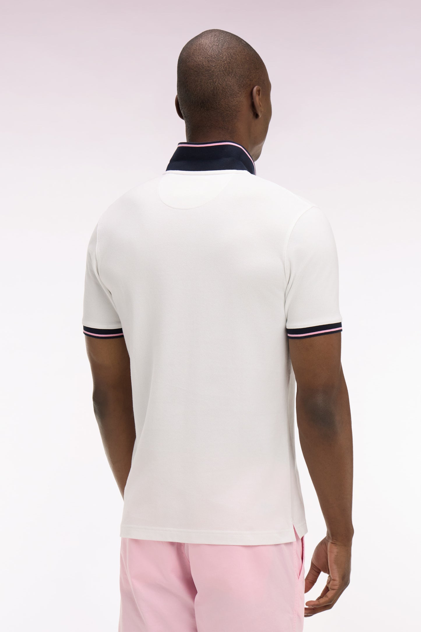 White cotton piqué short-sleeved polo shirt