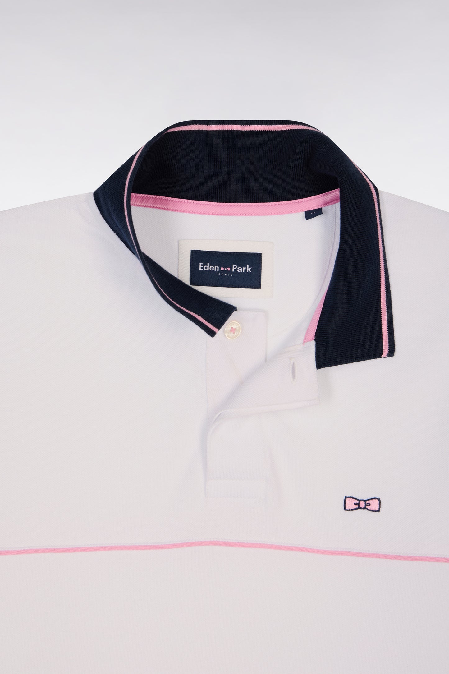 White cotton piqué short-sleeved polo shirt