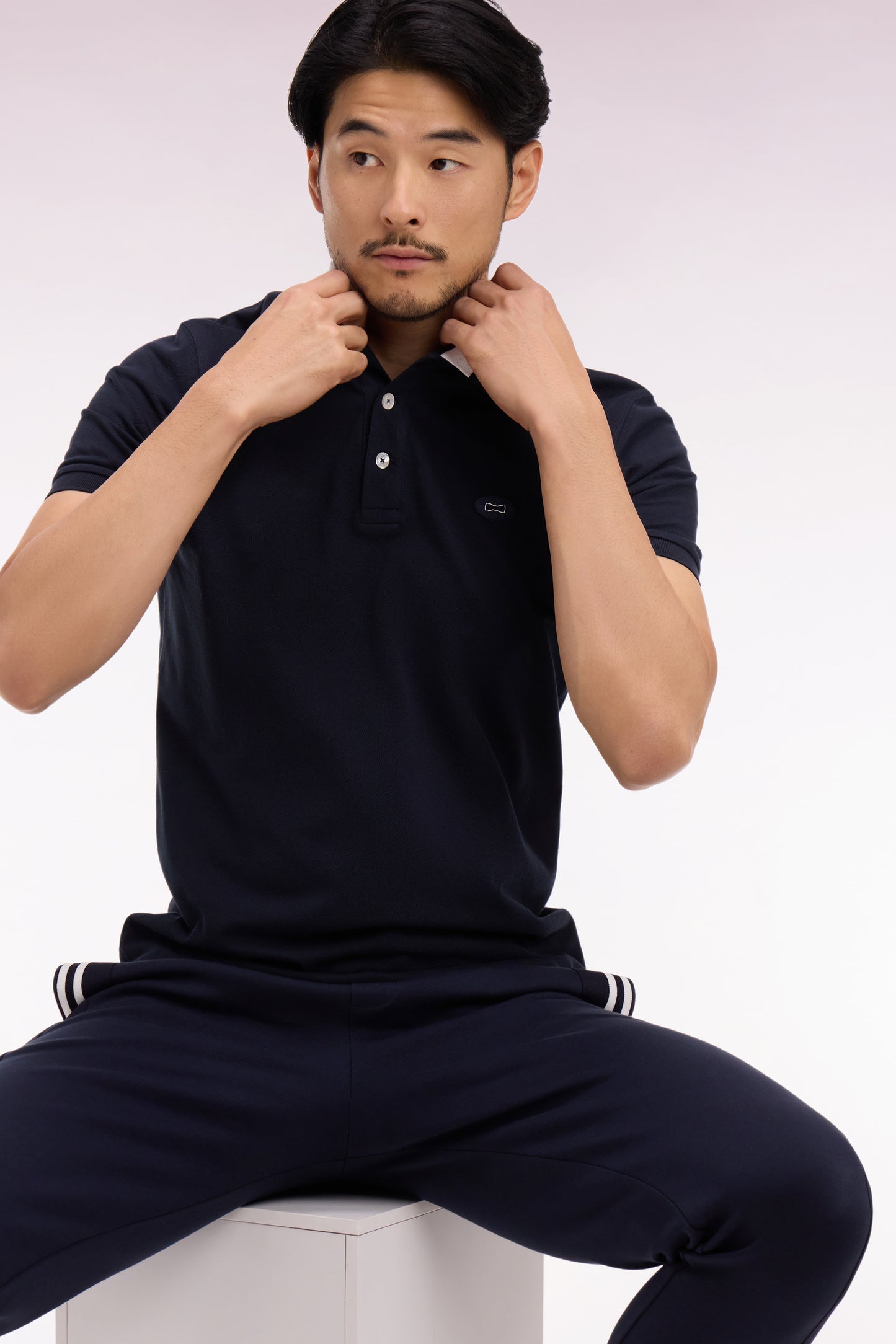 Polo à manches courtes en piqué coton marine coupe regular