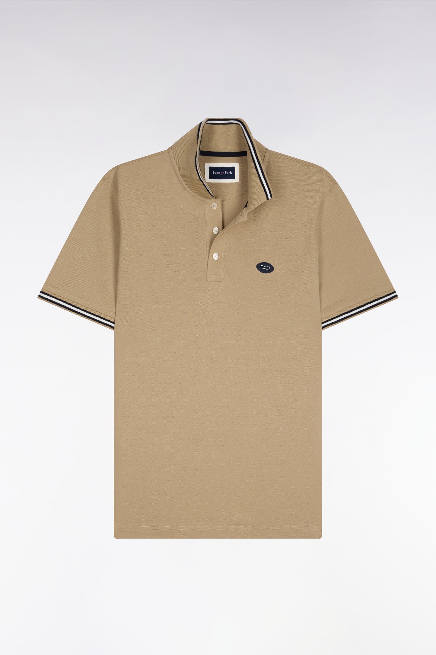 Short-sleeved polo shirt in beige cotton