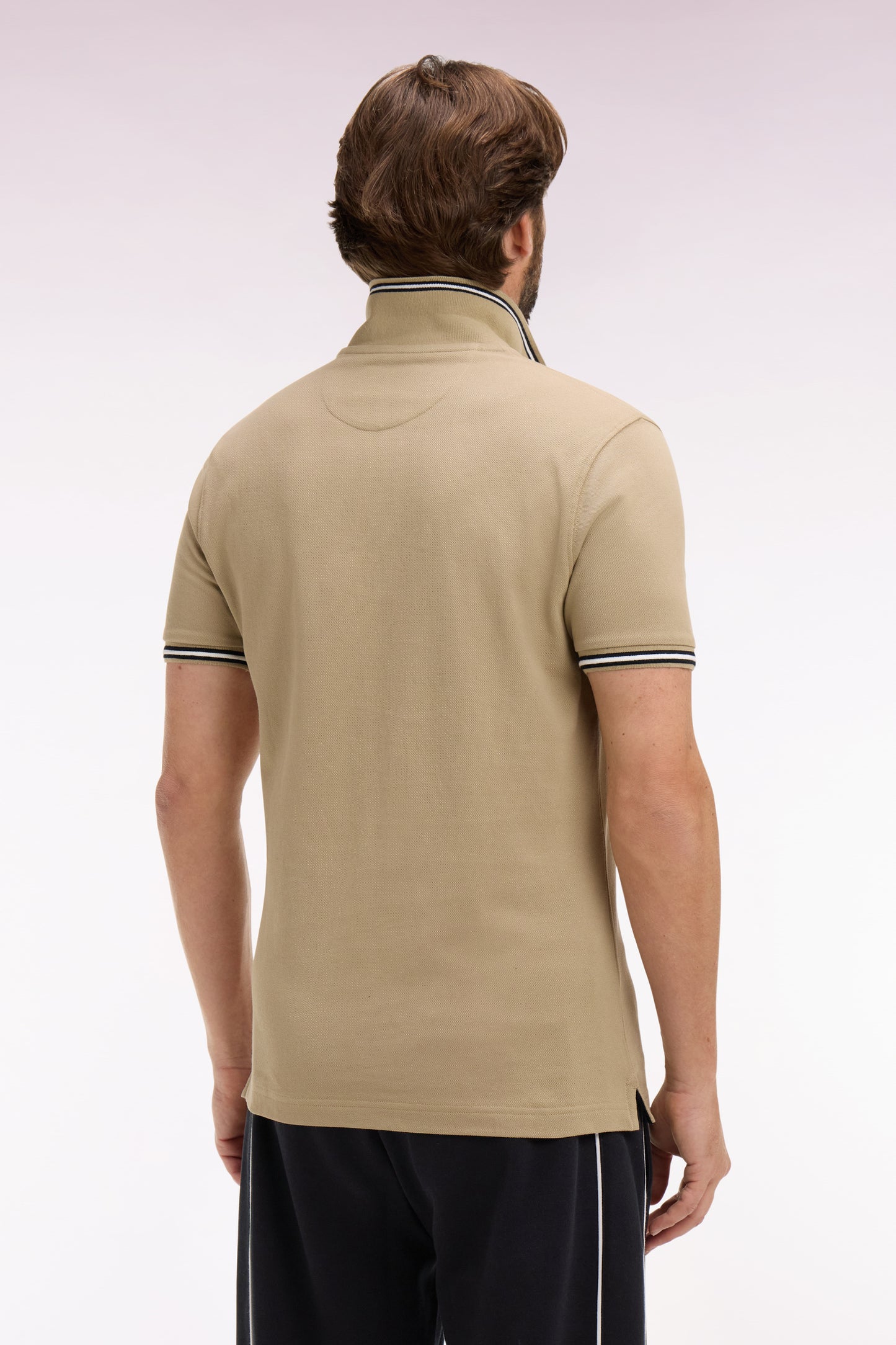 Short-sleeved polo shirt in beige cotton