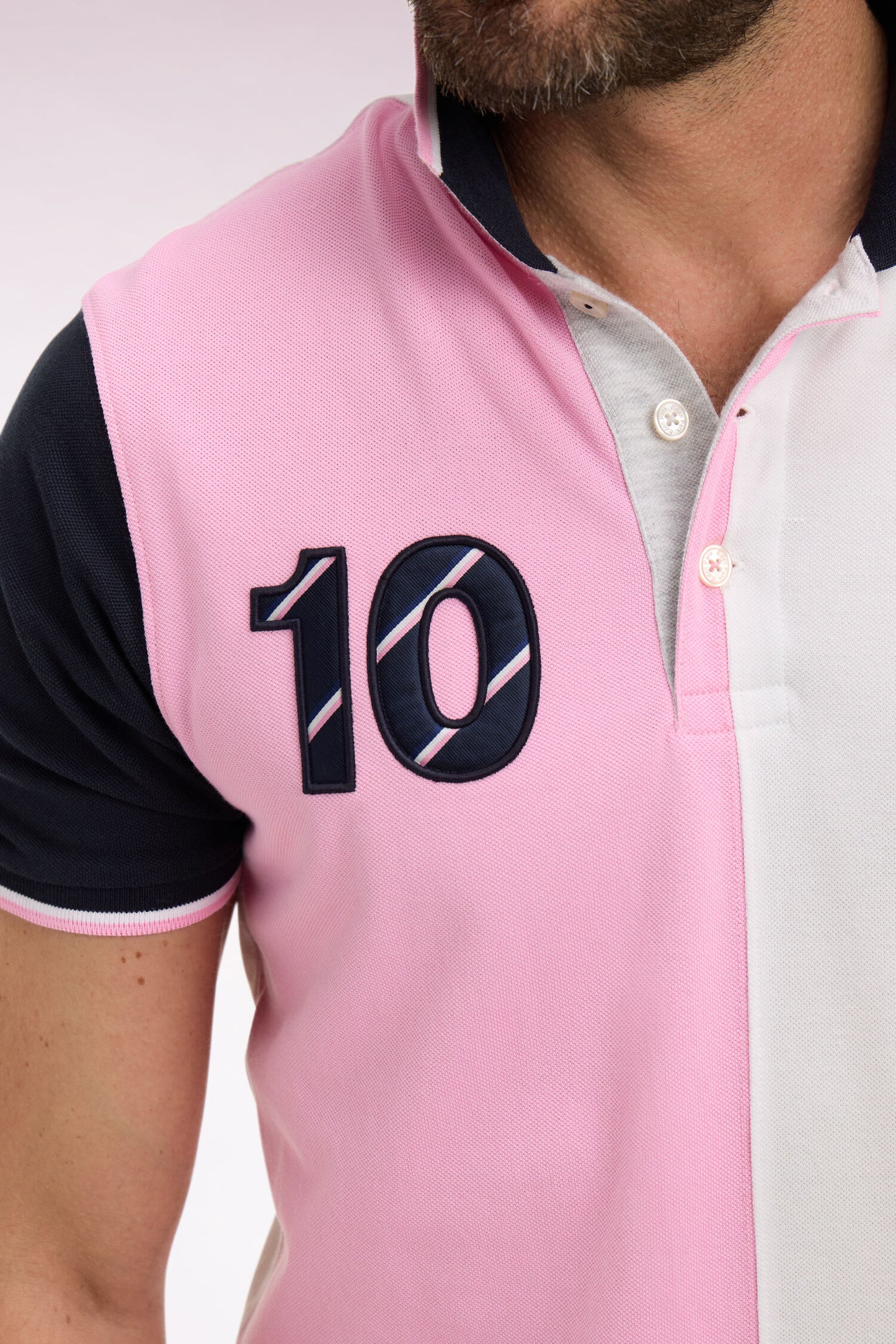 XV de France short-sleeved polo shirt in pink cotton with dial cutouts
