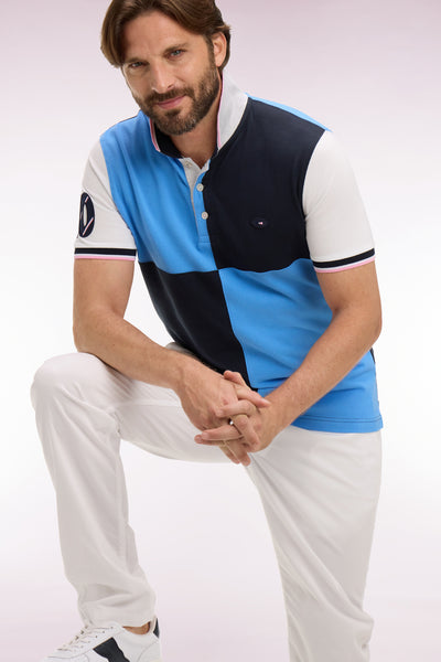 XV de France short-sleeved polo shirt in blue cotton with dial cutouts