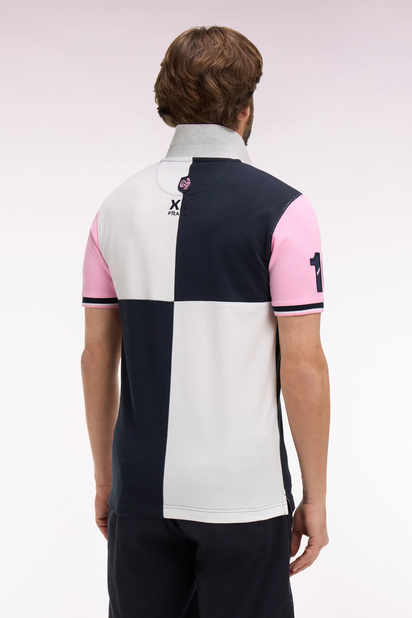 XV de France short-sleeved polo shirt in pink cotton with dial cutouts